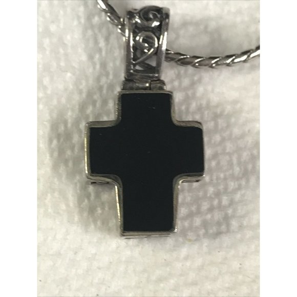 Reversible Cross Pendant‎ Necklace 925 Silver Black Onyx Rope Chain - Picture 2 of 8